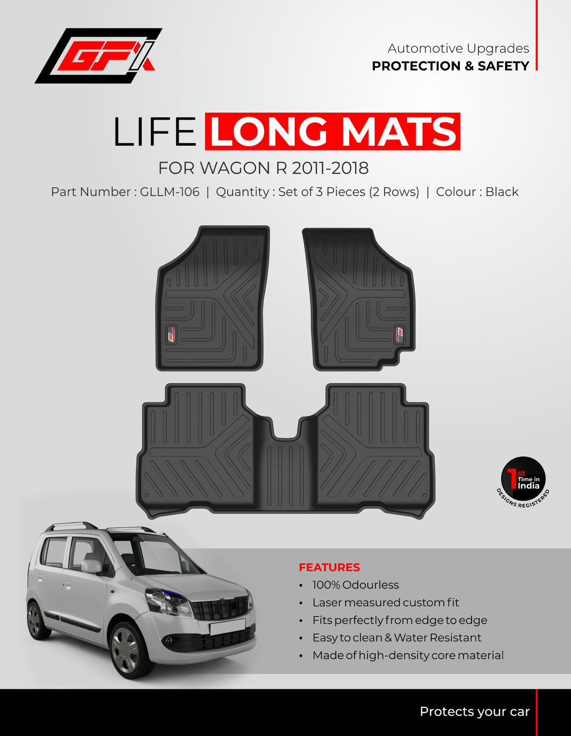 GFX Life Long Car Floor Mats for Maruti Suzuki Wagon-R (2011-2018 Onwards)