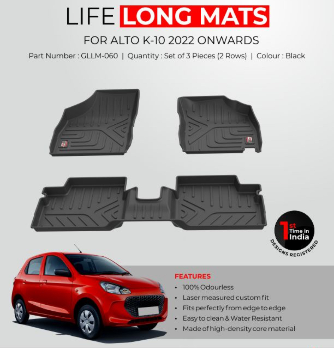 GFX Life Long Car Floor Mats for Maruti Suzuki Alto K10 (2022 Onwards)