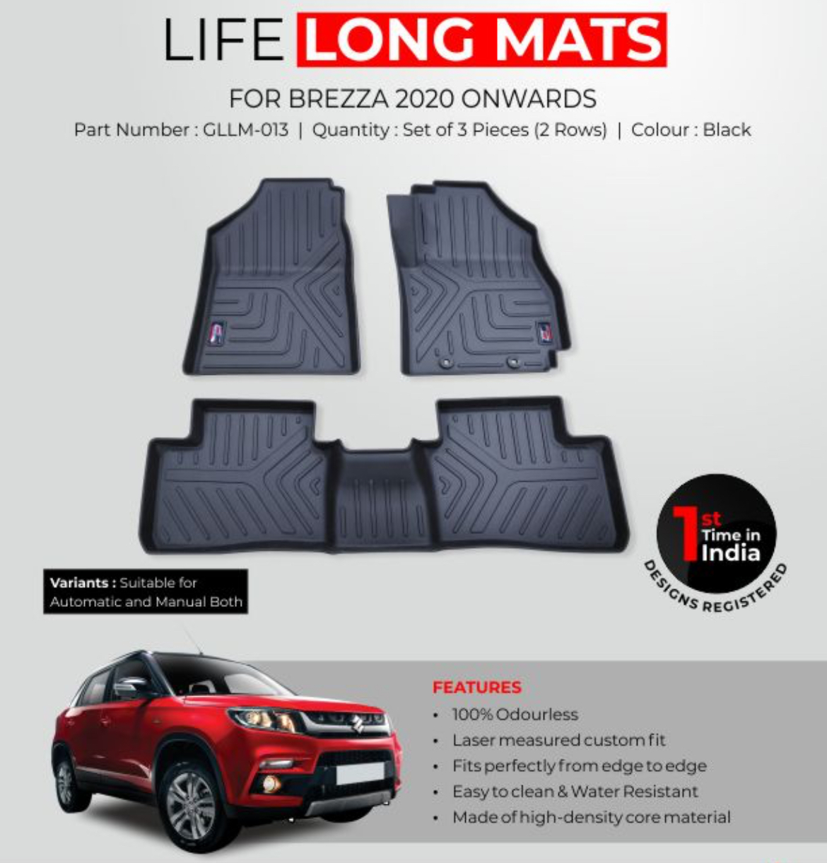 GFX Life Long Car Floor Mats for Maruti Suzuki Brezza AT/MT (2020 Onwards)